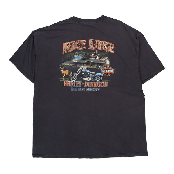 Vintage black Rice Lake, Wisconsin Harley Davidson T-Shirt - mens xxx-large
