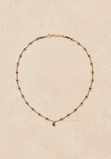 Necklace Peony Talisman Vert-Grenat