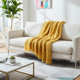 Anycozy Yellow Faux Cashmere Throw Blanket Nordic Knit Plaid – Soft Warm Decorative Couch & Bed Cover