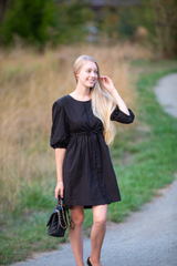 Shirt Dress with Balloon Sleeves in Black