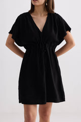 Oversized Gathered Short Dress in Black