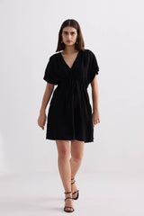 Oversized Gathered Short Dress in Black