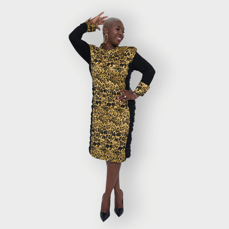 Sierra Gold Leopard Brocade Jacquard Dress Made to Order