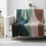 Anycozy Faux Cashmere Throw Blanket – Abstract Rainbow Wave Pattern Sofa Cover with Tassels, Soft Home Decor Accent