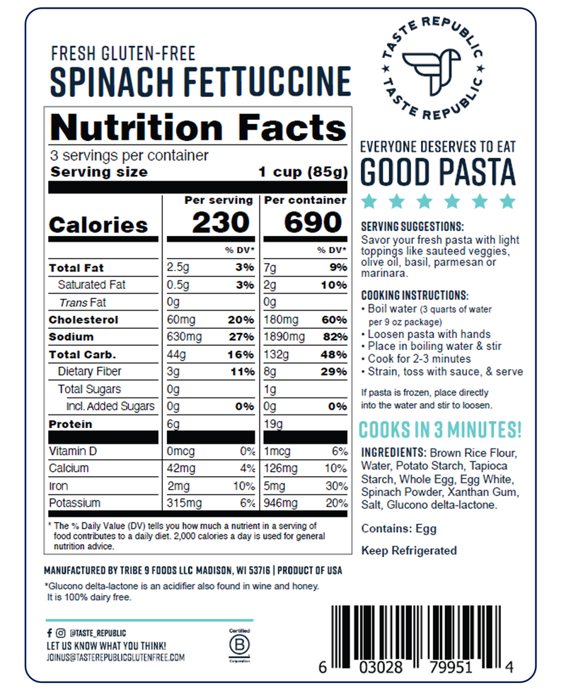 Fresh Gluten-Free Spinach Fettuccine (6-Pack)