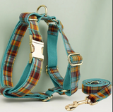 Anypet Heavy Duty Dog Leash – Green Plaid Spiral Metal Harness Lead for Training & Walking