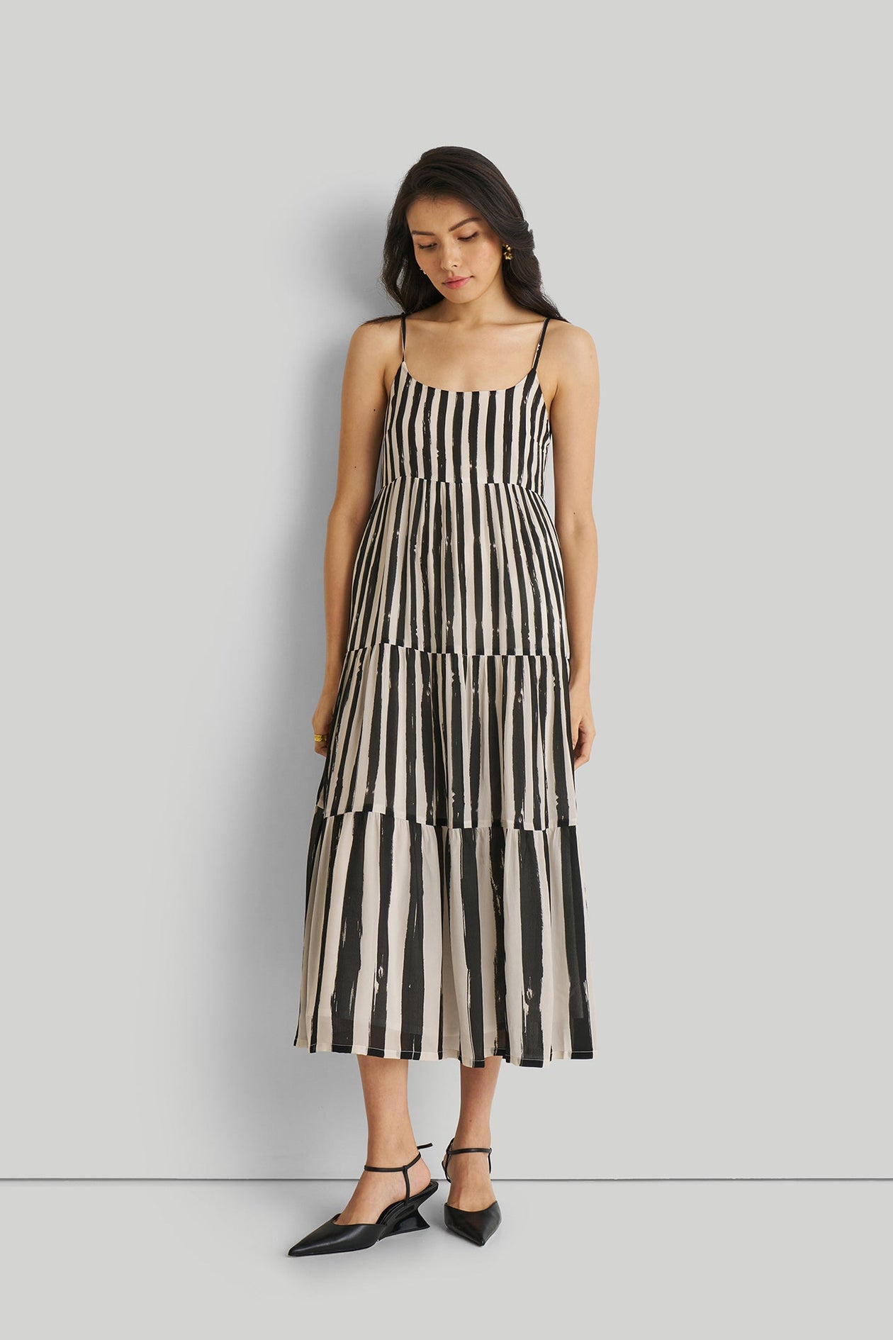 Strappy Tiered Maxi Dress in Black Stripes – Cerqular