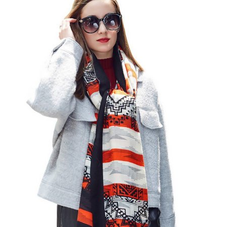 Anyyou 100% Pure Merino Wool Red Stripes Stylish Poncho Winter Large Scarf With Trendy Pashmina Shawl Bandana For Womenfashion Design