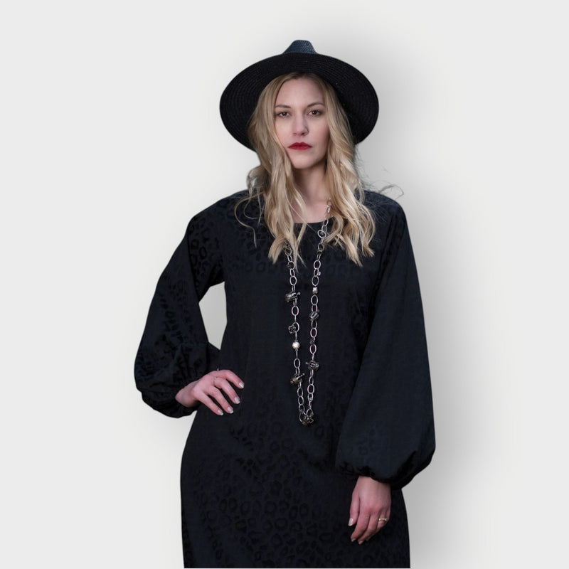 Plus Size Black Leopard Print Jacquard Midi Dress - Aphrodite - Up to UK 22/US 18