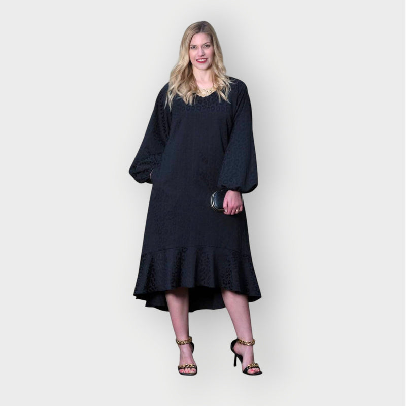 Plus Size Black Leopard Print Jacquard Midi Dress - Aphrodite - Up to UK 22/US 18