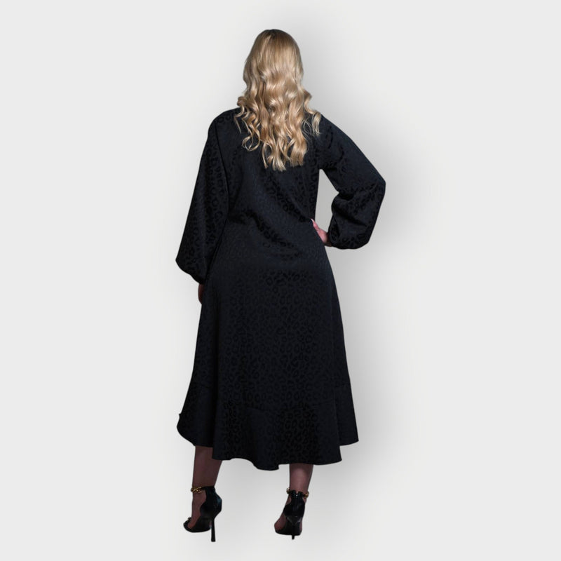 Plus Size Black Leopard Print Jacquard Midi Dress - Aphrodite - Up to UK 22/US 18