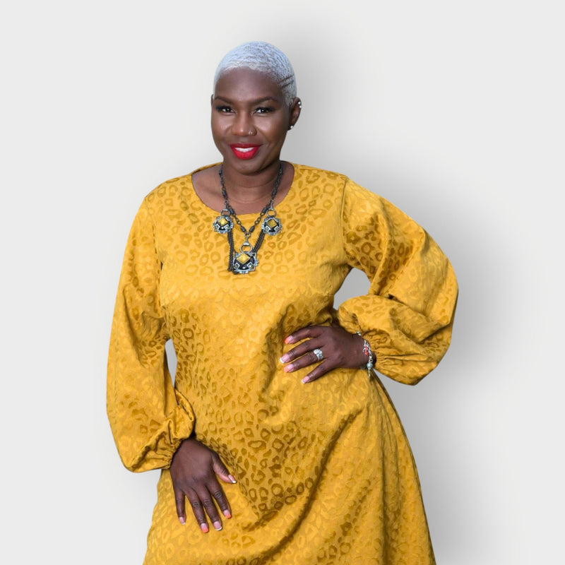 Plus Size Gold Leopard Print Jacquard Midi Dress - Aphrodite - Up to UK 24/US 20