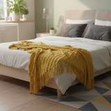 Anycozy Yellow Faux Cashmere Throw Blanket – Diamond Knit Sofa Cover & Home Decor Accent