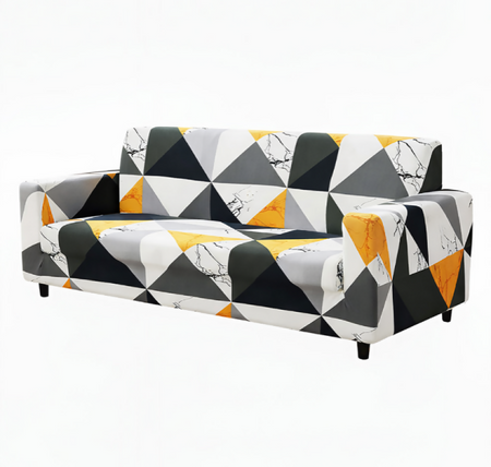 Anyseat 3-Seater Sofa Cover – Yellow White Geometric Style Slipcover for Living Room Chair Protection