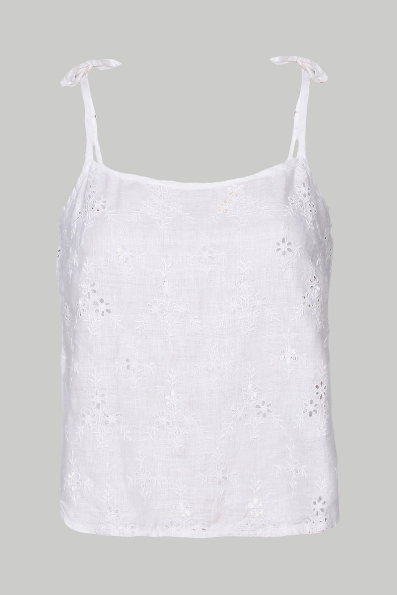 Tie-up Camisole in White Embroidery