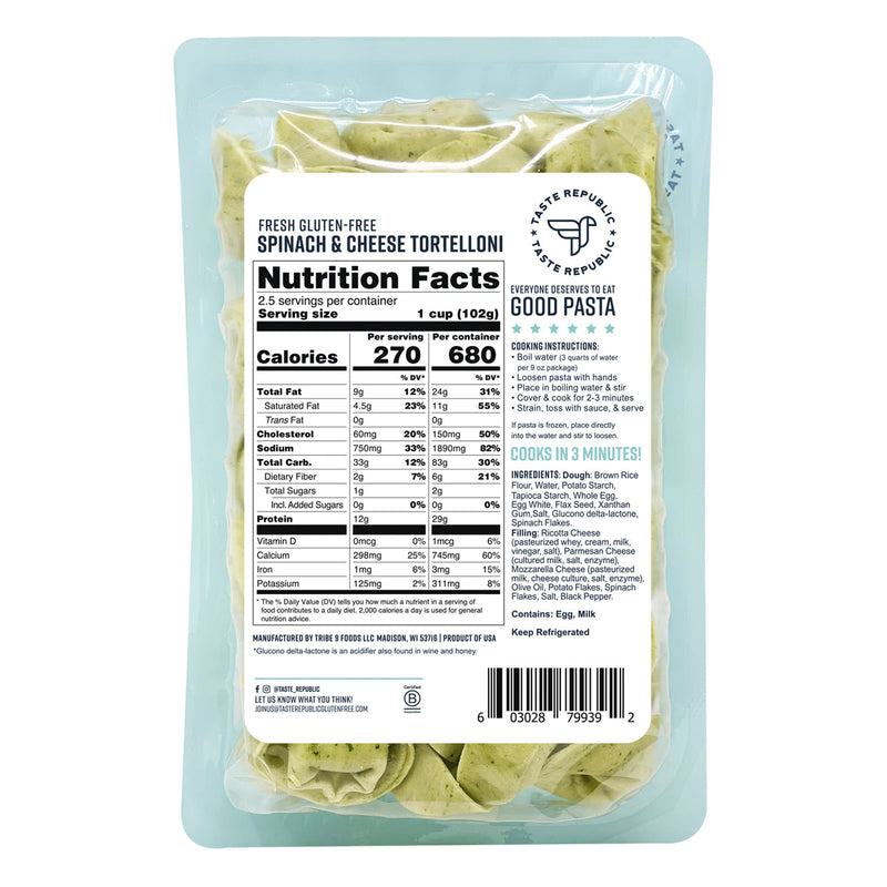 Fresh Gluten-Free Spinach & Cheese Tortelloni (6-Pack)