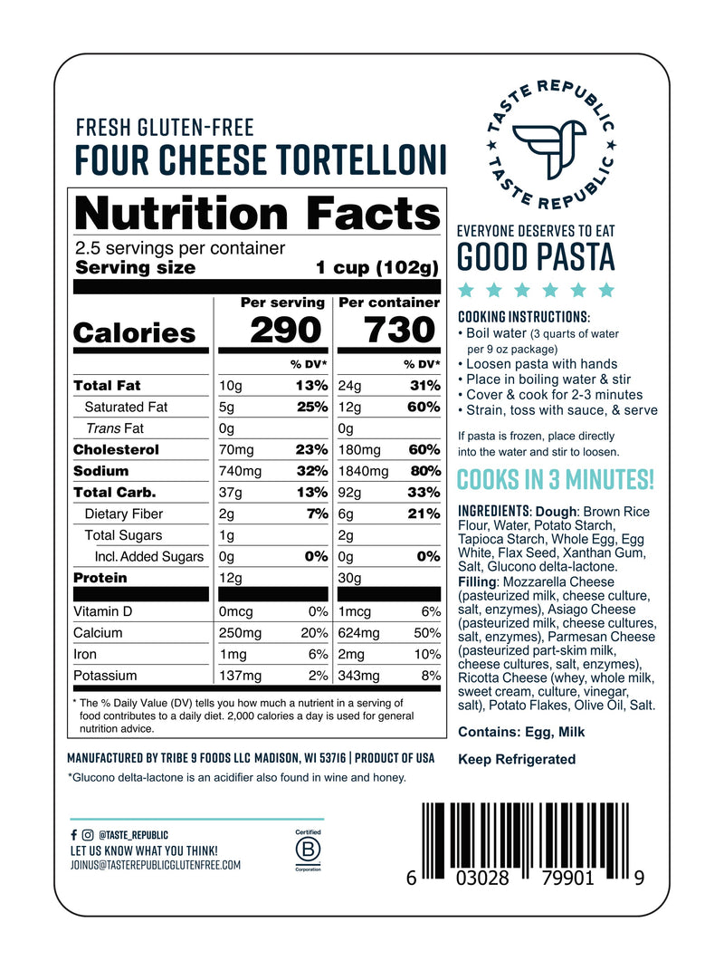 Fresh Gluten-Free Four Cheese Tortelloni  (6-Pack)