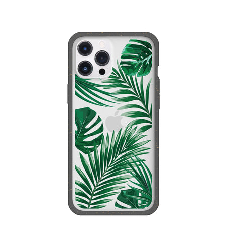 Clear Tropical Leaves iPhone 12 Pro Max Case With Black Ridge