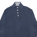 TOMMY HILFIGER Mens Jumper Blue Button Neck Tight Knit L