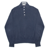 TOMMY HILFIGER Mens Jumper Blue Button Neck Tight Knit L
