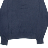 TOMMY HILFIGER Mens Jumper Blue Button Neck Tight Knit L