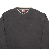TOMMY HILFIGER Mens Jumper Brown V-Neck Tight Knit L