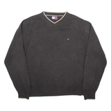 TOMMY HILFIGER Mens Jumper Brown V-Neck Tight Knit L