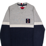 TOMMY HILFIGER Mens Patterned Jumper Blue Crew Neck Tight Knit Wool S