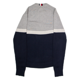 TOMMY HILFIGER Mens Patterned Jumper Blue Crew Neck Tight Knit Wool S