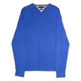 TOMMY HILFIGER Mens Jumper Blue V-Neck Tight Knit L