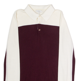 REISS Mens Patterned Jumper Maroon Colourblock Collared Tight Knit Wool S