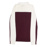 REISS Mens Patterned Jumper Maroon Colourblock Collared Tight Knit Wool S