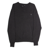 BENCH Mens Jumper Grey V-Neck Tight Knit L