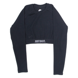 NIKE Ribbed Crop Womens Sweatshirt Black Crew Neck XL