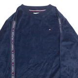 TOMMY HILFIGER Velour Mens Sweatshirt Blue Crew Neck XS