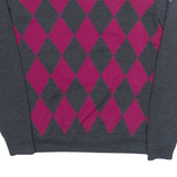 CALVIN KLEIN GOLF Mens Patterned Jumper Grey Diamond V-Neck Tight Knit Wool M