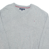 TOMMY HILFIGER Mens Jumper Grey V-Neck Tight Knit L