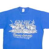 FRUIT OF THE LOOM Finland Lapland Reindeer Mens T-Shirt Blue Crew Neck L