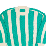 Womens Aran Jumper Cream Striped 90s Cable Knit L