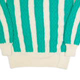 Womens Aran Jumper Cream Striped 90s Cable Knit L