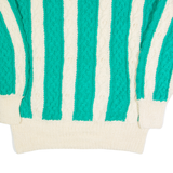 Womens Aran Jumper Cream Striped 90s Cable Knit L