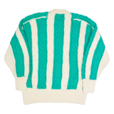 Womens Aran Jumper Cream Striped 90s Cable Knit L