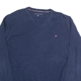 TOMMY HILFIGER Mens Jumper Blue V-Neck Tight Knit 2XL