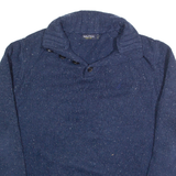 NAUTICA Mens Jumper Blue Button Neck Tight Knit Wool L