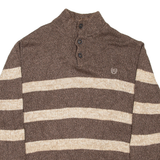 CHAPS Mens Patterned Jumper Brown Striped Button Neck Chunky Knit L