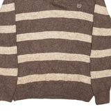CHAPS Mens Patterned Jumper Brown Striped Button Neck Chunky Knit L