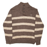 CHAPS Mens Patterned Jumper Brown Striped Button Neck Chunky Knit L