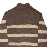 CHAPS Mens Patterned Jumper Brown Striped Button Neck Chunky Knit L