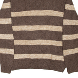 CHAPS Mens Patterned Jumper Brown Striped Button Neck Chunky Knit L
