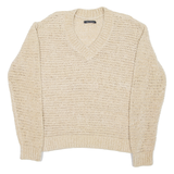 MARC O'POLO Womens Jumper Beige V-Neck Open Knit XS